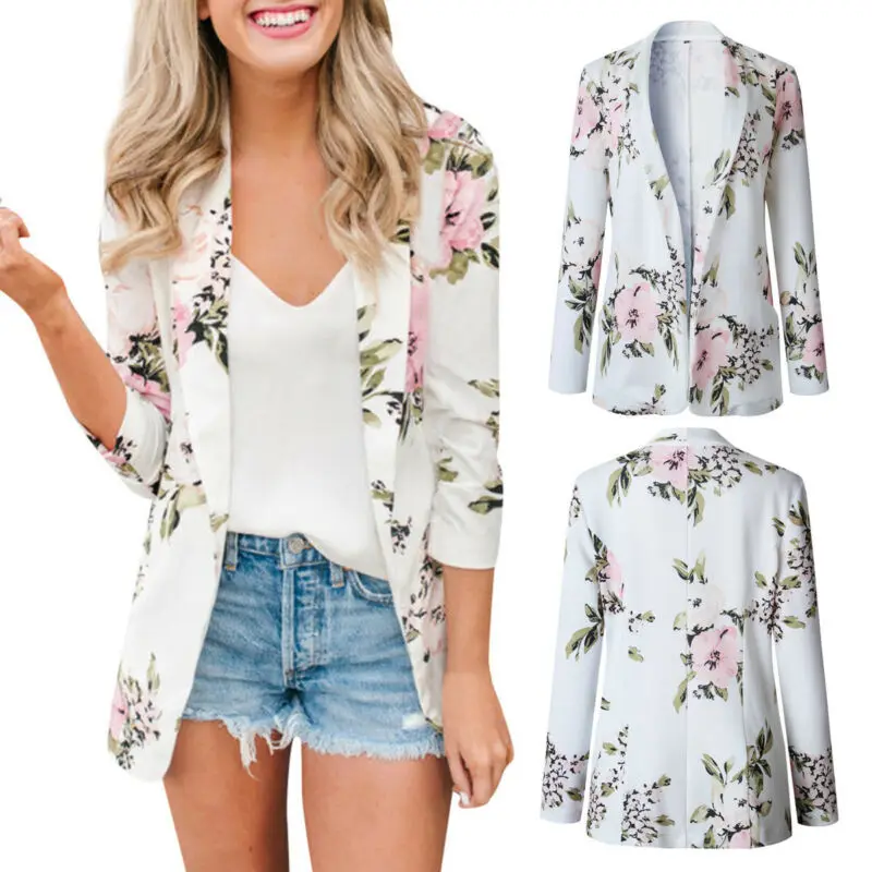 

Женский блейзер с отложным воротником, белый Повседневный пиджак с принтом, винтажный элегантный кардиган для женщин, осень 2019