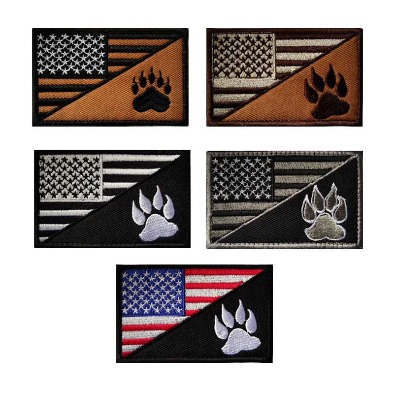 

U.S. Flag K9 Dog Badge Embroidered Velcro Sewing Patch T-shirt Hat Embroidered Cloth Sticker 8*5cm Stars Stripes Dog Paw Badge