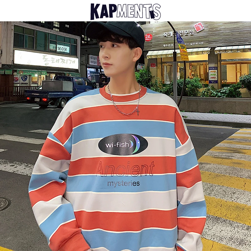 Мужская Повседневная Толстовка в полоску пуловер японском стиле уличная одежда