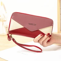 6 colour double zipper hand purse ladies long stitching contrast color large capacity double layer wallet women mobile phonebag
