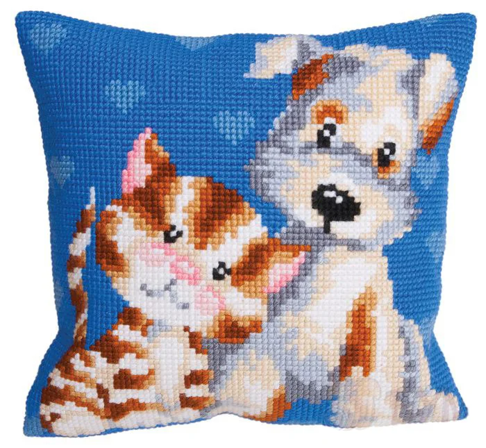 

Latch Hook Cushion Animal Dog DIY Crocheting Yarn Pillow Case Printed Canvas Crochet Arts & Crafts 43x43cm Sofa Bed Pillow