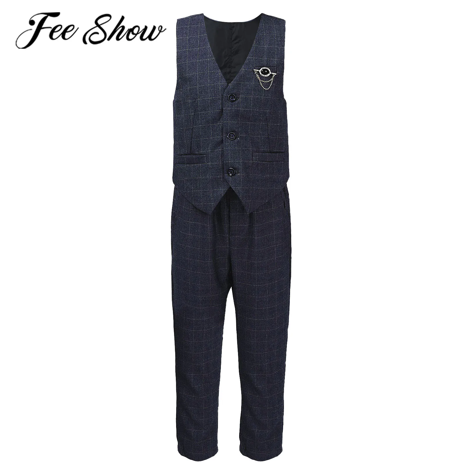 

Комплект из 3 предметов, рубашка в клетку для мальчика; Деловой костюм для мальчиков с цветочным узором, Нарядные Костюмы для свадьбы жилет + ...