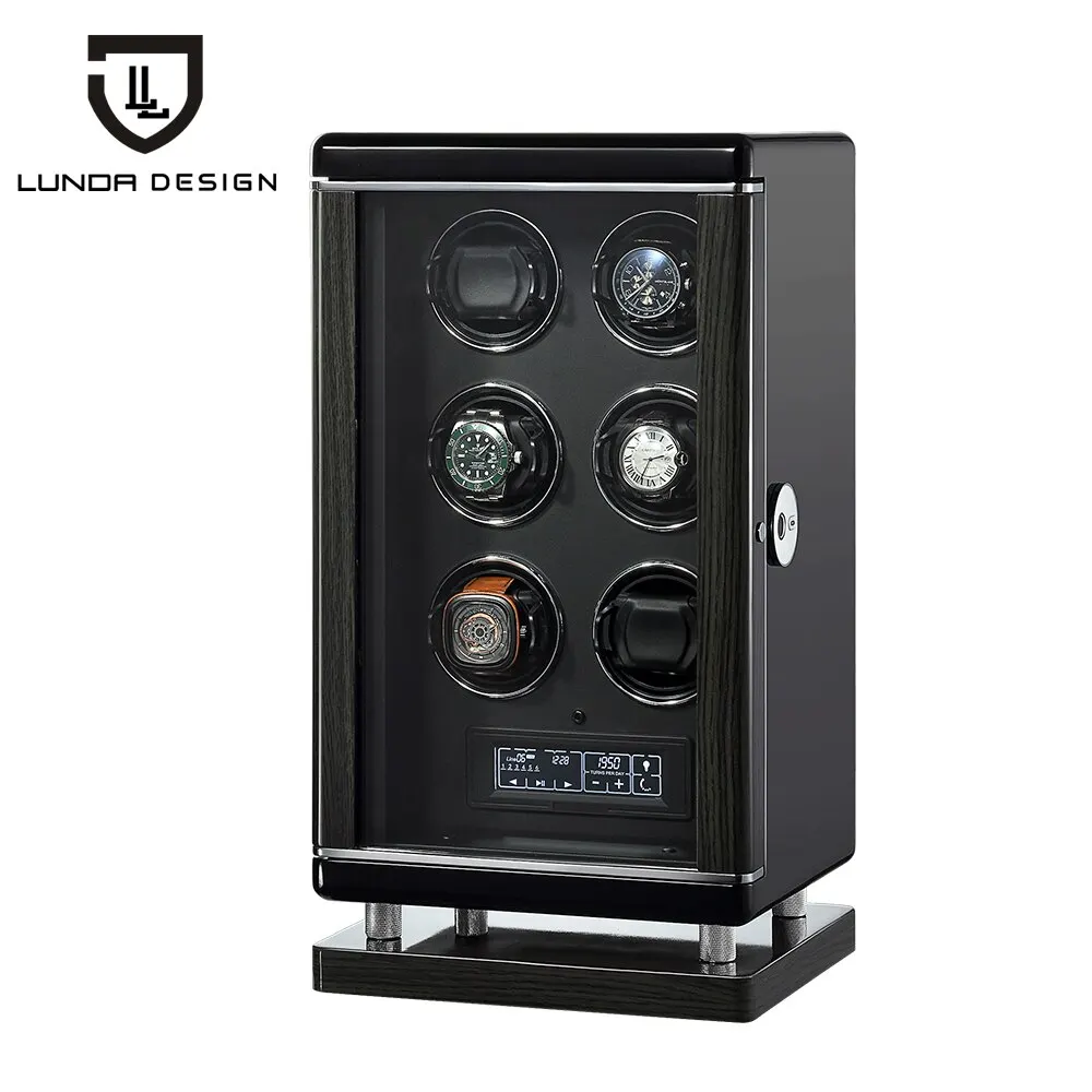 

Watch Winder Box Case Storage Shaker Display Automatic Wooden Five Motors 6 Slots Watch Winder Rotation Holder Organizer