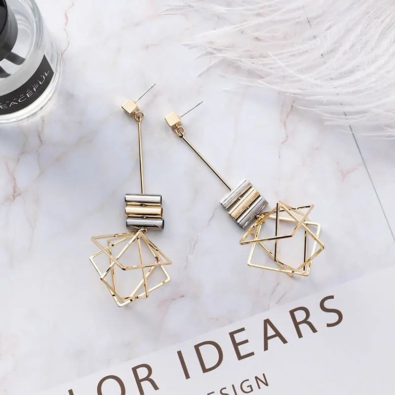 Женские объемные серьги подвески НОВЫЕ геометрические золотистый в современном