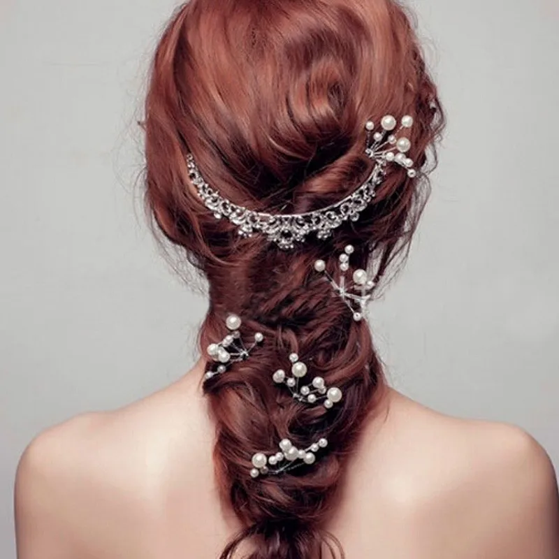 1Pcs Bridesmaid Wedding U-shape Hairpins Princess Match Hair Comb Clip Wedding Bridal Flower Faux Pearl Crystal Hair Pins Clips