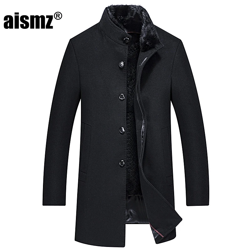 AZ- 8875 black Aismz роскошное качество зима 90% белый утиный длинный пуховик Мужская шерстяная норка с кашемиром меховым воротником деловая Повседневная Толстая теплая куртка - Цвет: AZ- 8875 black