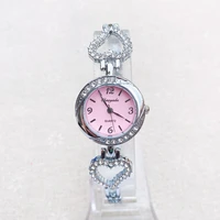 fashion elegant wrist watch women girl exquisite heart shaped crystal style metal alloy band quartz bracelet clock 101
