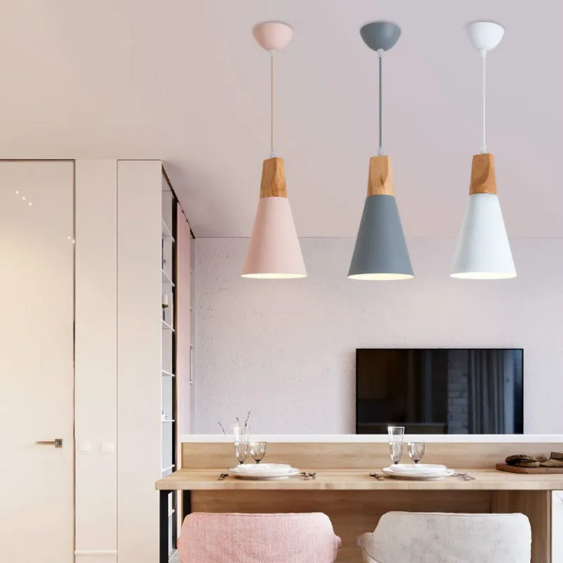 Скандинавский современный LED деревянный подвесной светильник для кафе