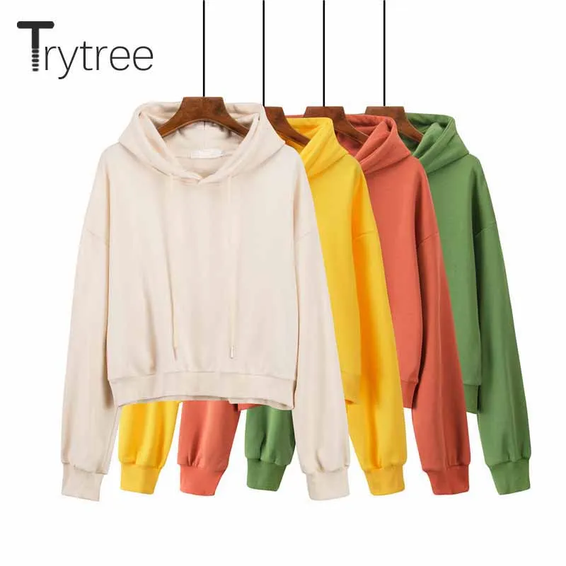 Женская толстовка Trytree повседневная однотонная Короткая Толстовка с капюшоном