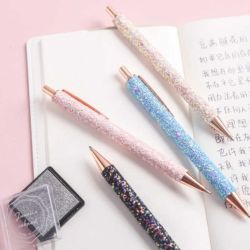 

Glitter Metal Sequin Crystal Pen 0.5mm Black refill Ballpoint Pen School Office Stationery Student Writing Tool Working Gel pen
