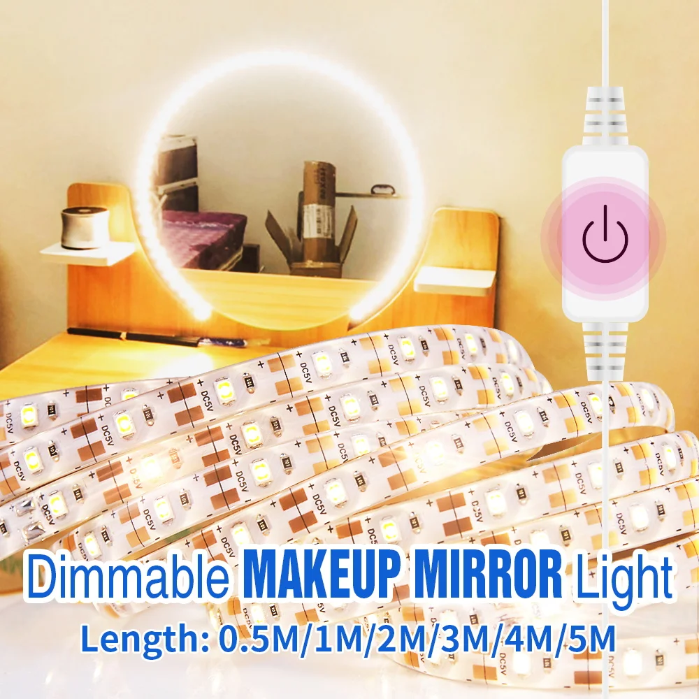 

LED Makeup Mirror Vanity Light Strip USB Dressing Table Cosmetic Lamp Tape DC5V Hollywood 50CM 1M 2M 3M 4M 5M LED Makeup Lamp