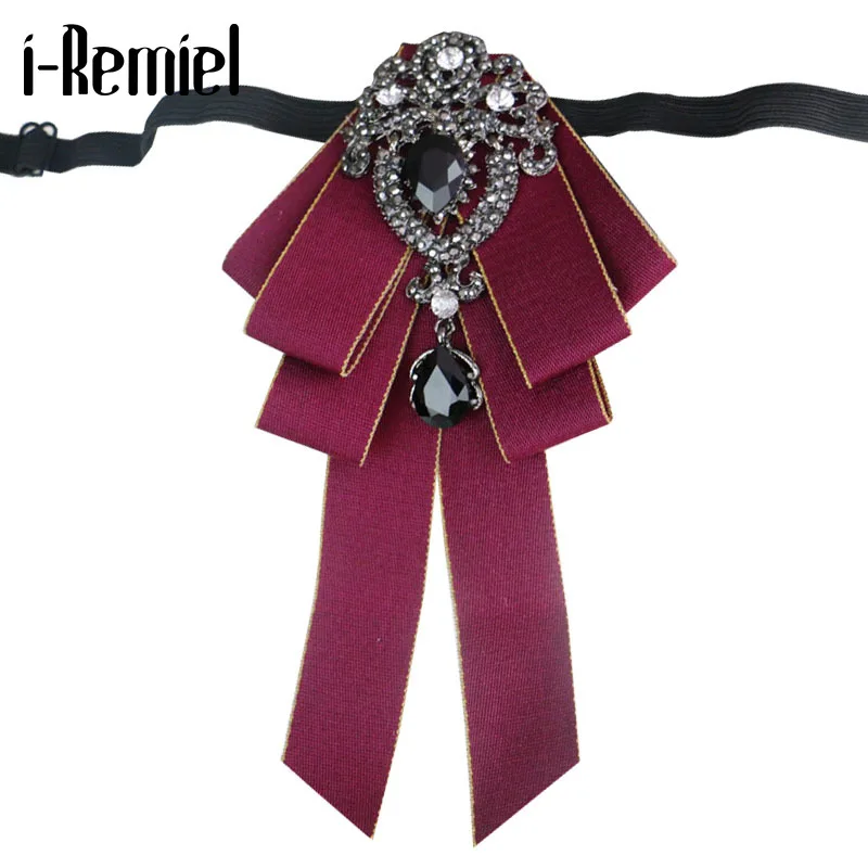 Черные стразы галстук бабочка брошь лента цветочный воротник булавки и броши для
