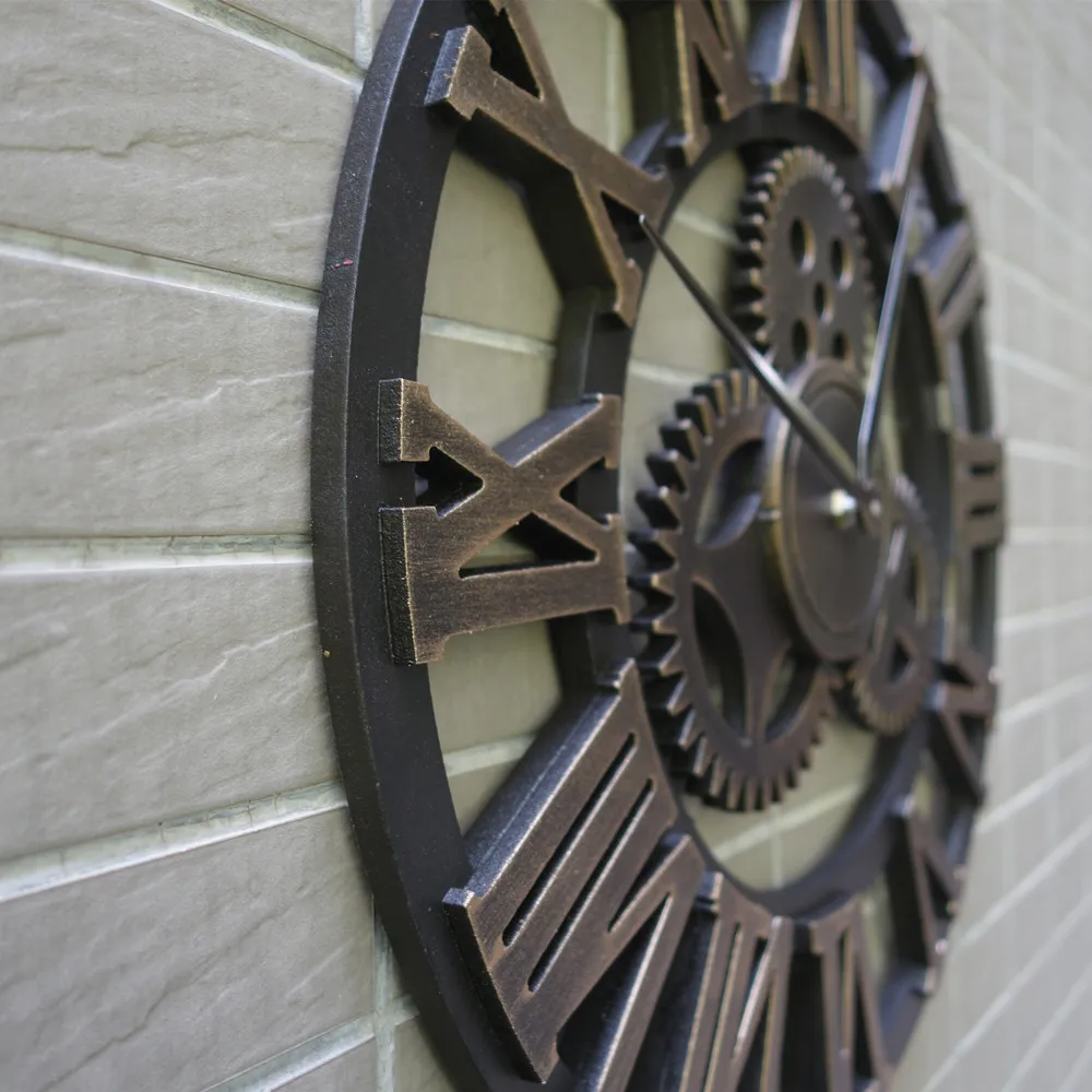 Retro Gear Design 12 Inch Wooden Needle Wall Clock Living Room Bedroom Silent Quartz Creative Home Office Decor | Дом и сад