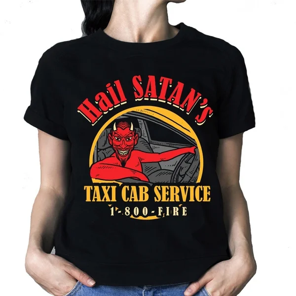 

New Mens Graphic Tees Hail Satan Taxi Shirt Summer Short Sleeve T-Shirts