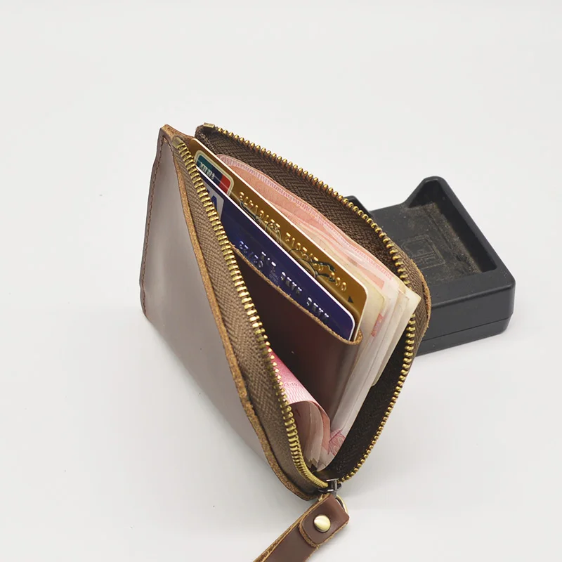 Винтажные кожаные кошельки ручной работы мужской короткий кошелек на молнии