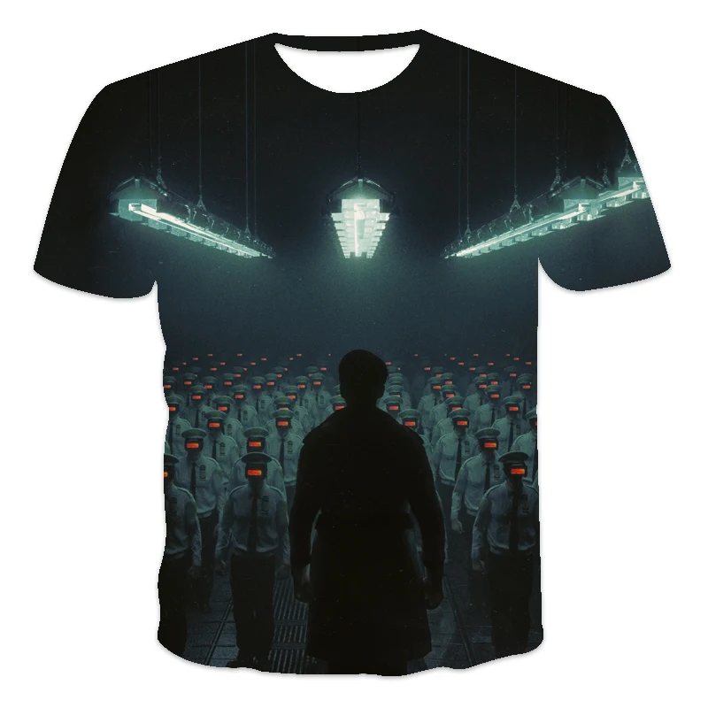 

2021 summer new best-selling oversized loose men's T-shirt short-sleeved science fiction world pattern printing O-neck men's T-s