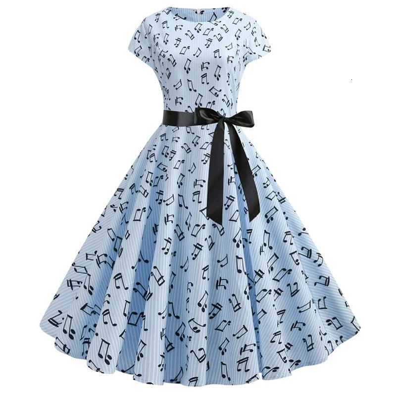 2019 женское летнее платье с принтом нот 50s 60s Robe Ретро свободное повседневное