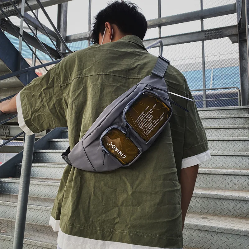 

Korean Hip Hop Men Shoulder Bag Small Transparent Fashion Chest Shoulder Bag Nylon Sport Bolso Bandolera Mens Bag DE50NDJ