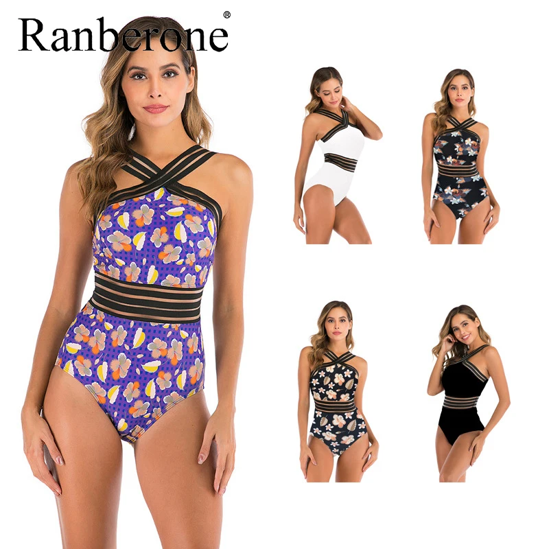 Женский слитный купальник с чашками пуш ап и высоким воротом|Комбинезоны| |