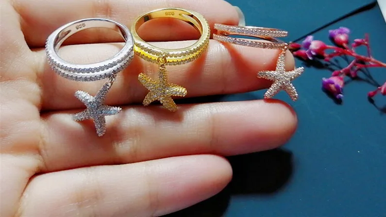 925 стерлингового серебра в виде морской звезды кольцо микро кубического циркония