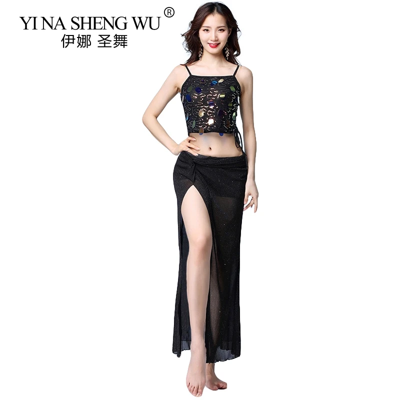 Pink Belly Dancing Suit Female New Sequins Sexy Sling Dance Practice Costumes Black Oriental 2Pcs Set | Тематическая одежда и