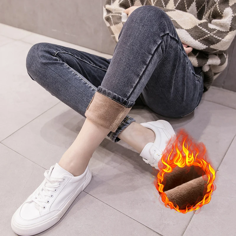 

8849 # зимние утолщенные теплые плюс бархатные джинсы для беременных эластичные брюки-карандаш для живота для беременных женщин брюки для бер...