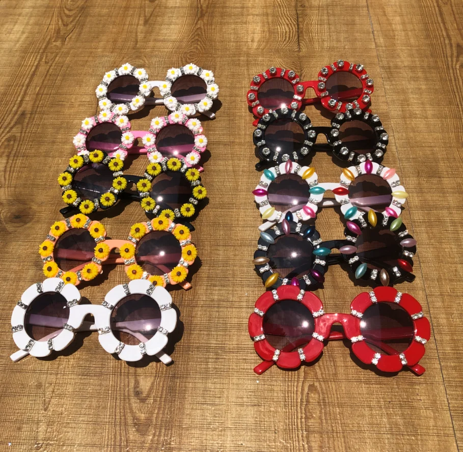 

ZAOLIHU Kids Handmade Sunglasses 30 Designs Children Eyeglass Gorgeous Crystal Round Shades Colorful Flower Baby Eyewear UV400