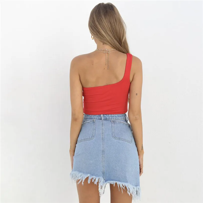 Тонкий сексуальный укороченный топ на одно плечо женские летние топы футболки