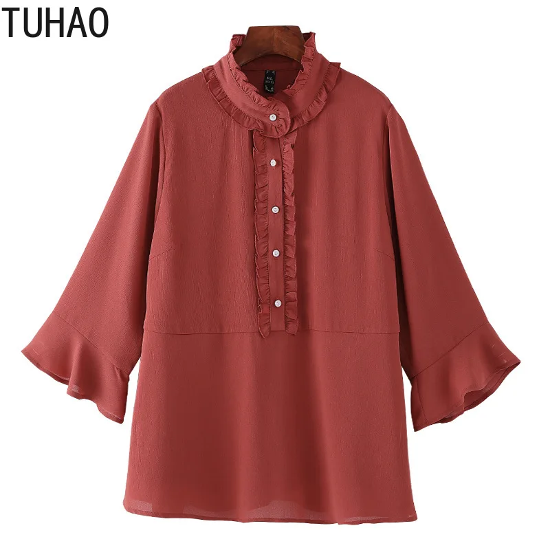 

TUHAO Plus Size 10XL 9XL 8XL Flare Sleeve Ruffles Office Lady Blouses Shirts Tops Spring Summer Elegant Women Work Blouse