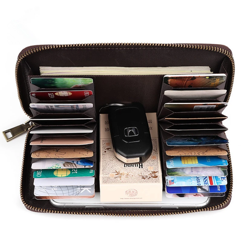 

Вместительный мужской кошелек с RFID-блокировкой, винтажные бумажники из натуральной кожи, повседневный держатель для сотового телефона, кредитница с зажимом для денег