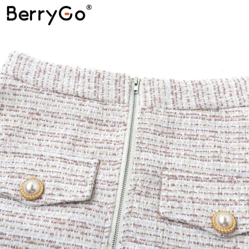 BerryGo Твидовые костюмы из двух предметов Женский комплект одежды осенне-зимний костюм в стиле пэчворк однобортная Офисная Женская юбка, костюмы женские