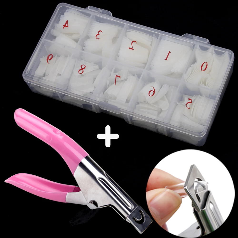 500pcs/Box Clear False Nail Tips Artificial Capsule With Nails Cutter Coffin French Full Cover Fake Fingernails Manicure Tools