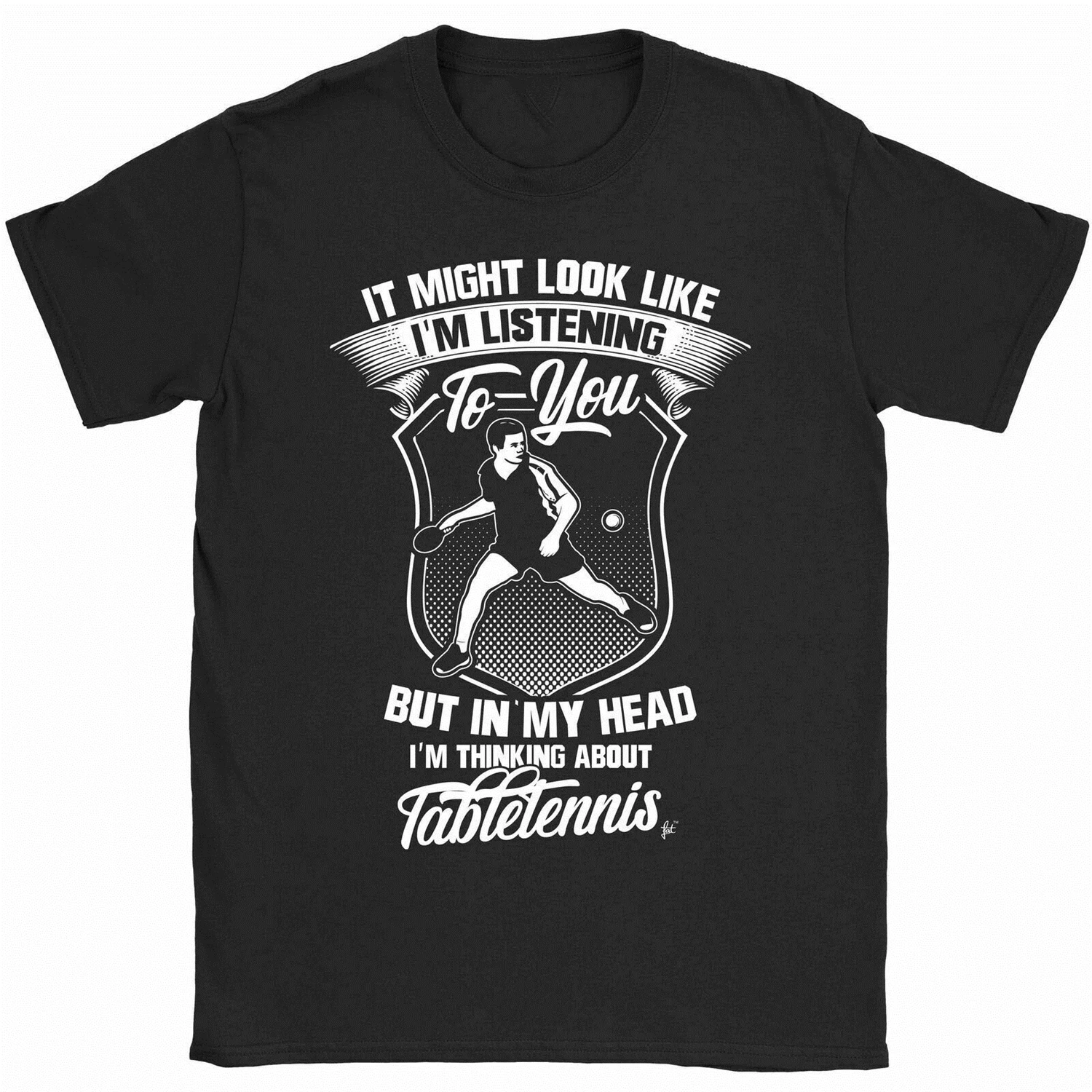 Выглядит как прослушивание но думая о настольном теннисе Мужская футболка
