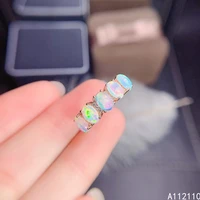 fine jewelry 925 sterling silver inlaid with natural gem womens luxury noble oval white opal adjustable row ring support detect