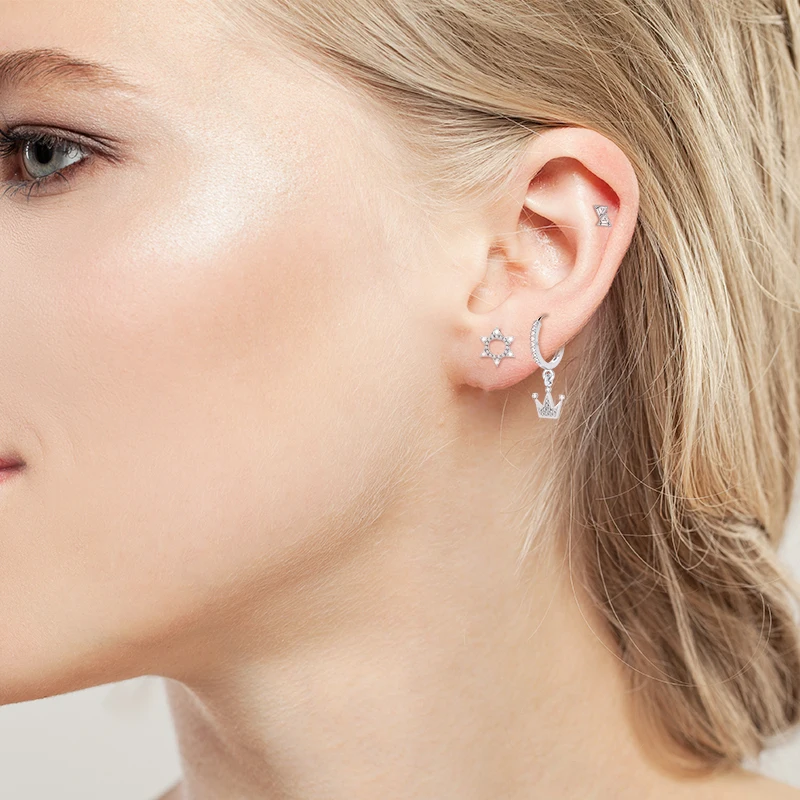 

BOAKO Pendientes Plata 925 Ins Crown Earrings For Women Earrings Dangle Cartilage Jewelry Ear Piercing Fast Fashion #2.3