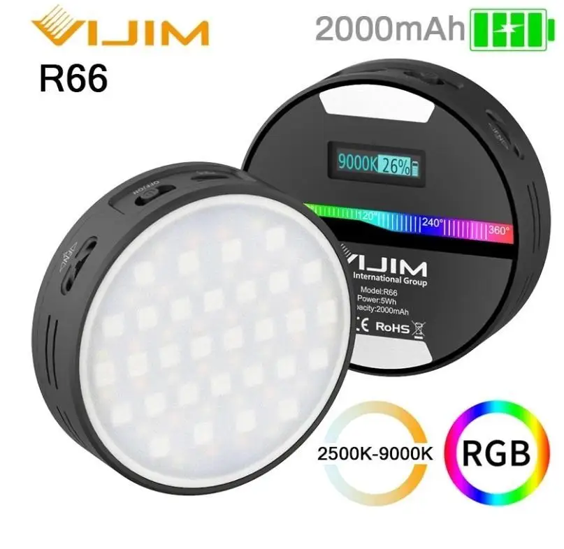 

R66 Rgb Video Light Led Camera 360 Full Color Photography Lighting Cri 95 2000mah Rechargable Vlog Light