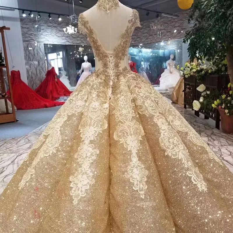 LSS381 Shiny Women Occasion Dress Ball Gown High Neck Cap Sleeve Curve Shape Prom Dress Pleat Skirt Heart Shaped Open Back Dress