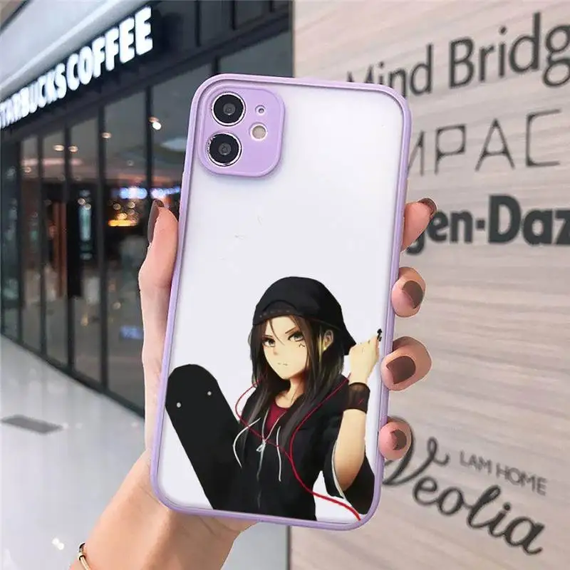 

Skateboard fashion girl cartoon Phone Case matte transparent For iphone 7 8 11 12 plus mini x xs xr pro max cover