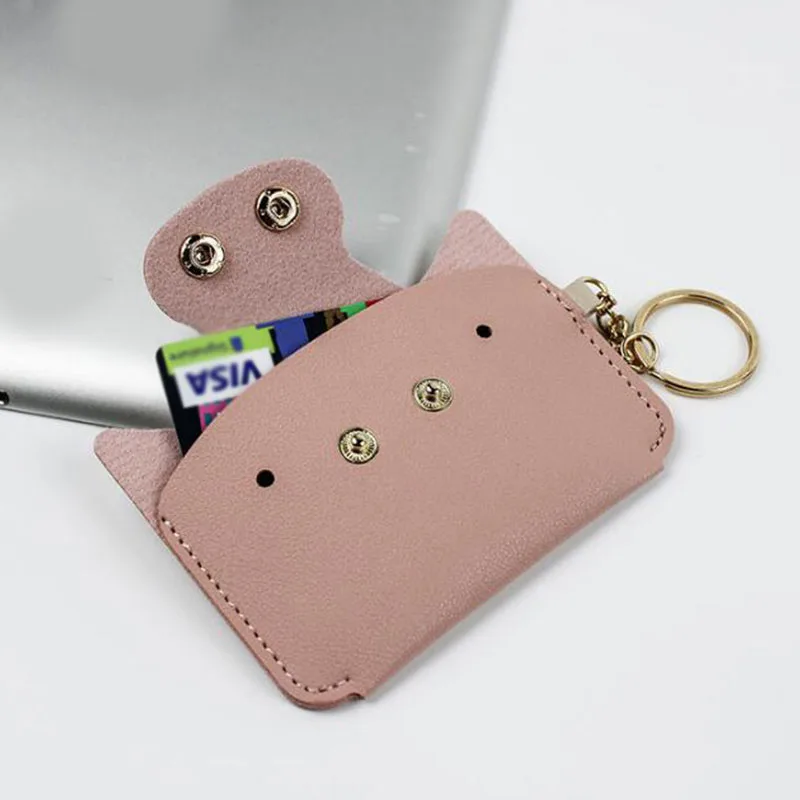 

Creative Cartoon Card Holder Simple Animal Piggy Shaped PU Leather Kawaii Mini Wallets Keychain Coin Purse ID Card Bag for Girls