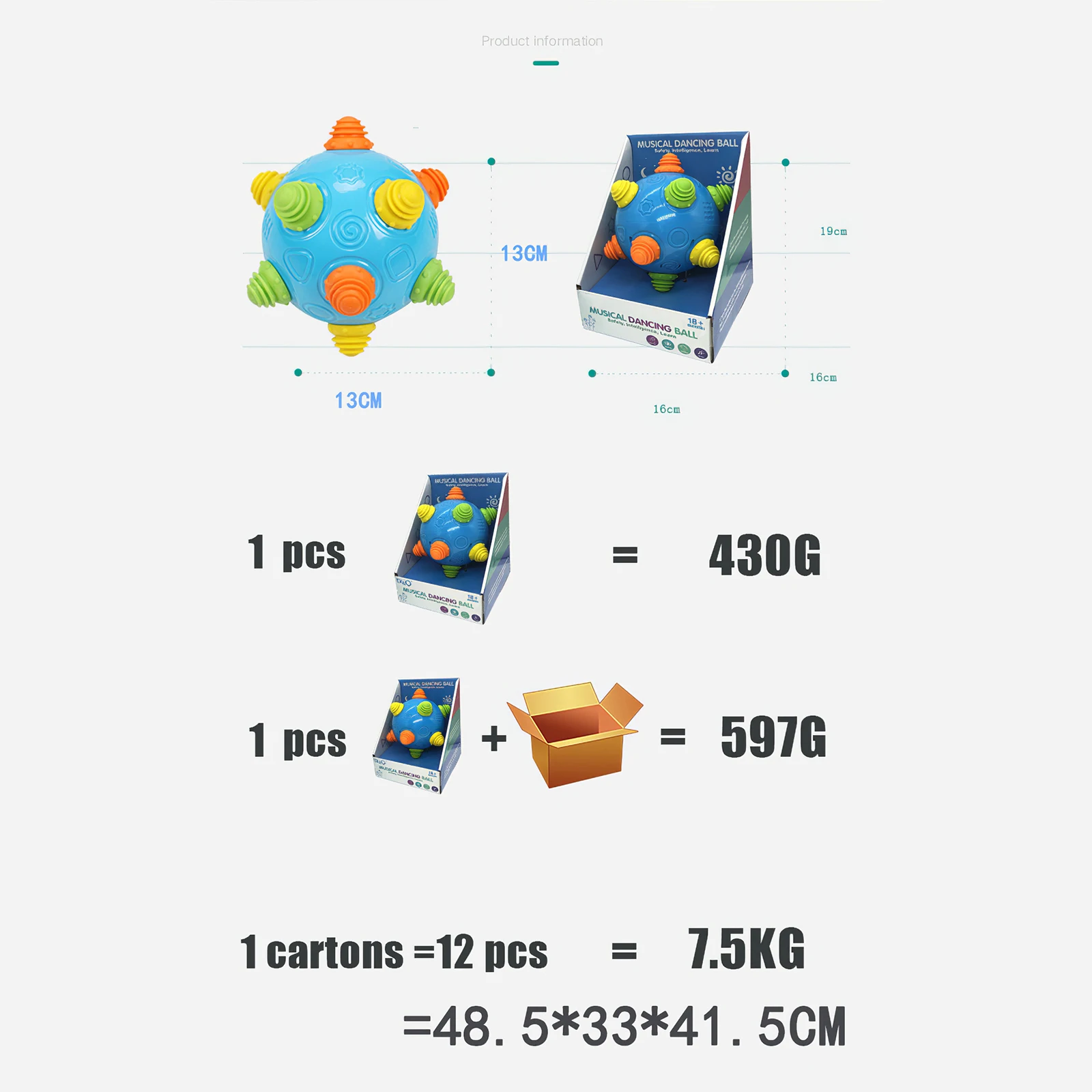 

Classic Baby Ball Kids Music Shake Dancing Ball Toys Bouncing Sensory Developmental Balls Music Vibrating Dancing Balls Newborn