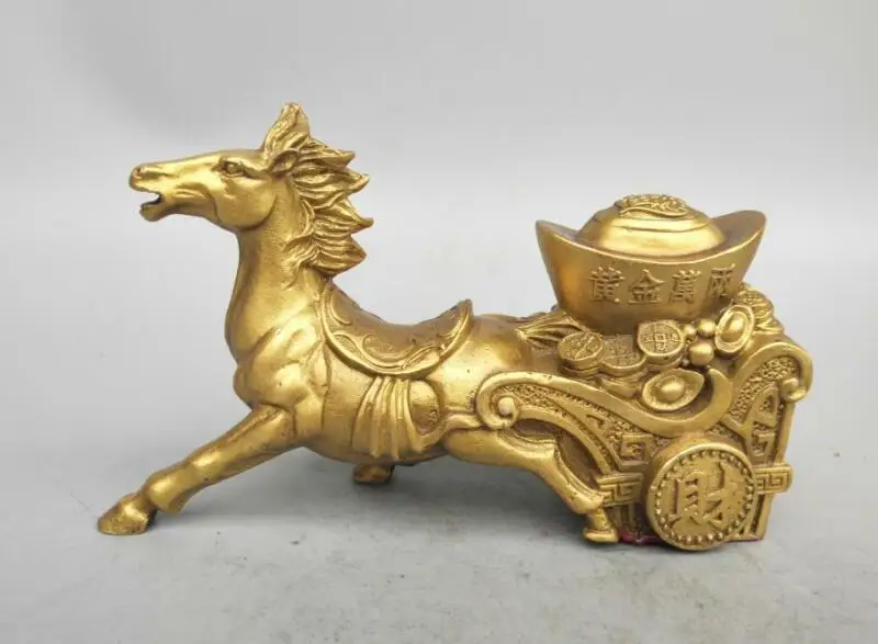 

China Seiko Carving Pure Brass Horse Pull a Cart Wealth Small Statue