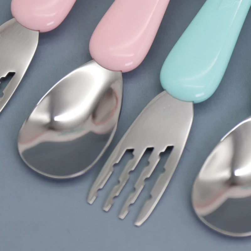 

Children Cartoon Bee Stainless Fork Spoon Baby Learn To Eat Training Spoon Infant Solid Feeding