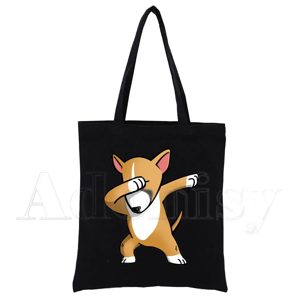 

Bull Terrier Ladies Handbags Cloth Canvas Tote Bag Shopping Travel Women Eco Reusable Shoulder Shopper Bags Bolsas De Tela Black