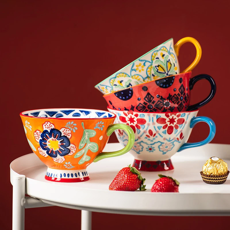 

Creative Fashion Hand-painted Flower Large Capacity Ceramic Coffee Cup Home Office Mug Breakfast Milk Juice Cups Gift