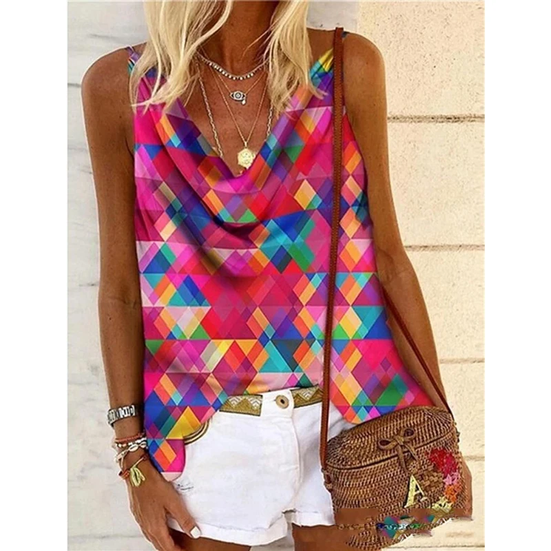 

Women's Vest T Shirt Summer Geometric Printing Sexy Suspender Top Casual Loose Plus Size Women's Clothing