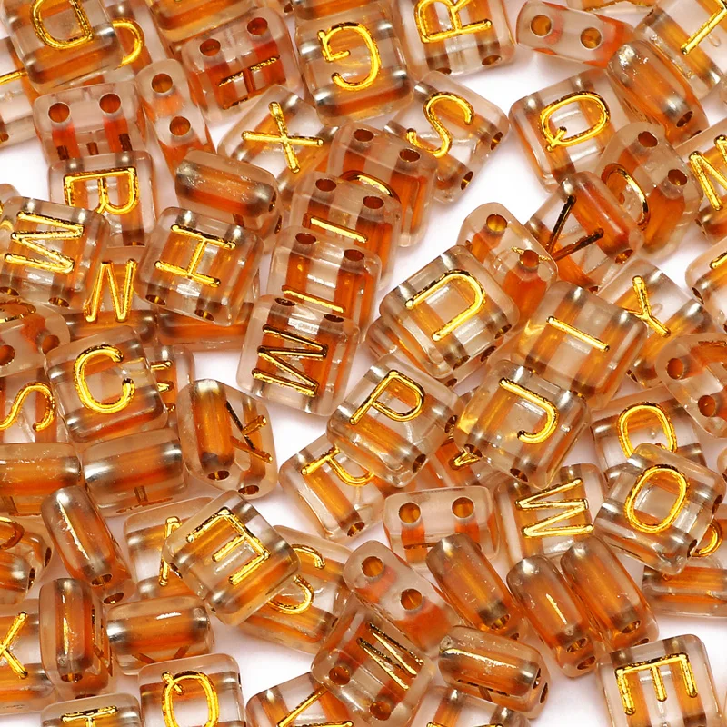 

Trend Golden Letter Acrylic Beads Transparent Flat Square Loose Alphabet Beads Supplies For Jewelry Making Diy Handmade Bracelet