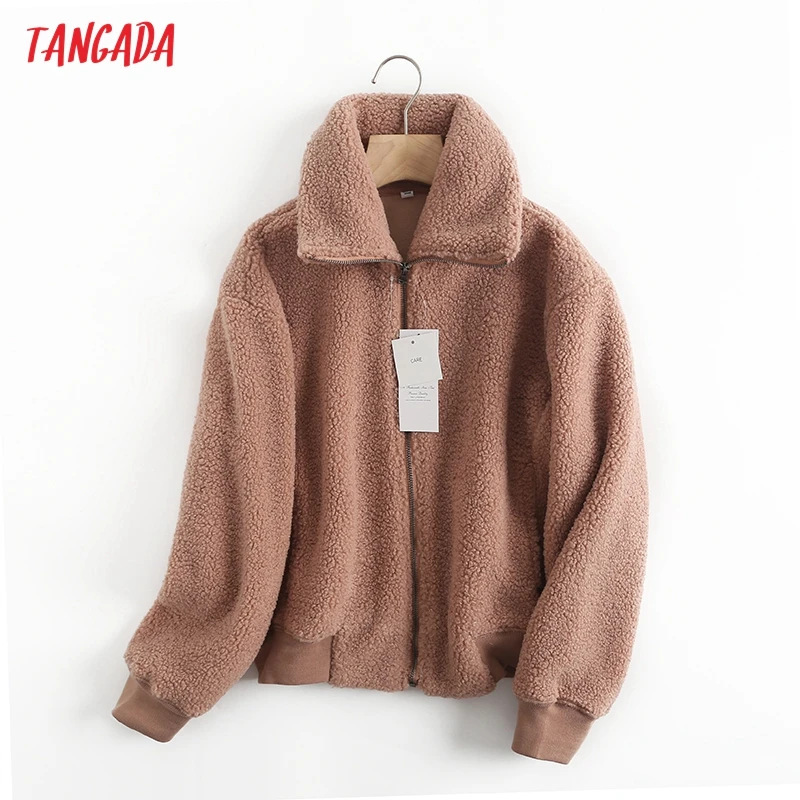 

Tangada 2021 Autumn Winter Women Solid Teddy Crop Coat Jacket Casual High Quality Warm Overcoat Fashion Coats 6C21