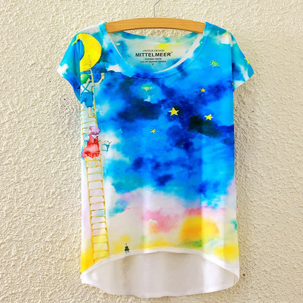 Женская Повседневная футболка градиентного цвета Летняя туника с круглым