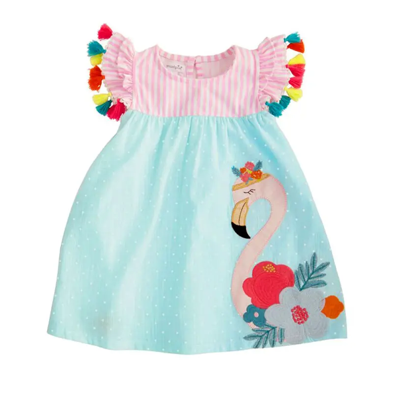 Casual Kids Baby Girls Summer Sleeveless Flamingo Princess Tutu Swing Dress Outfits Knee-Length Holiday | Детская одежда и обувь