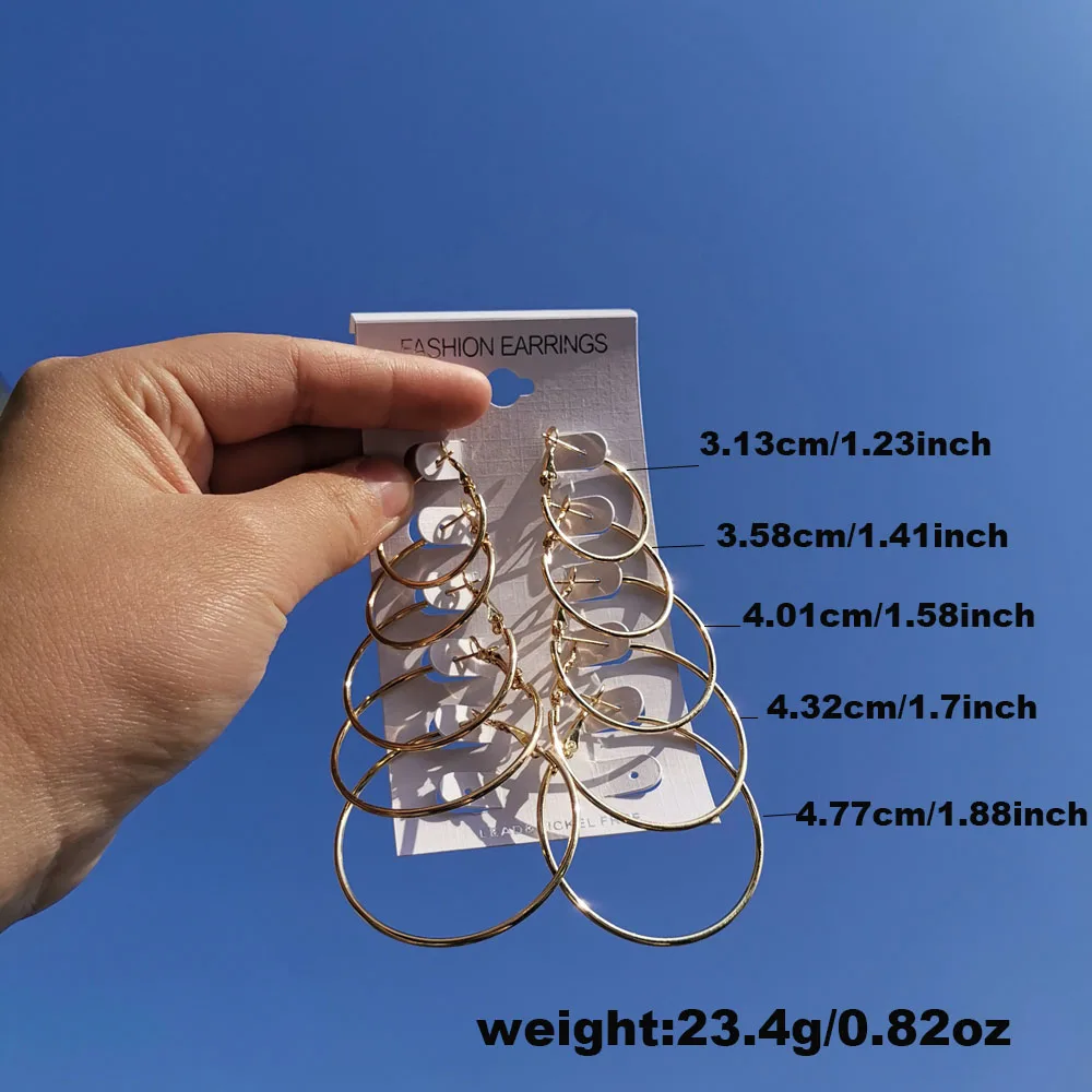 

BEAUTY LAYER 12Pcs/Set Minimalist Big Geometric Circle Hoop Earrings Gold Silver Color Statement Earrings for Women Jewelry